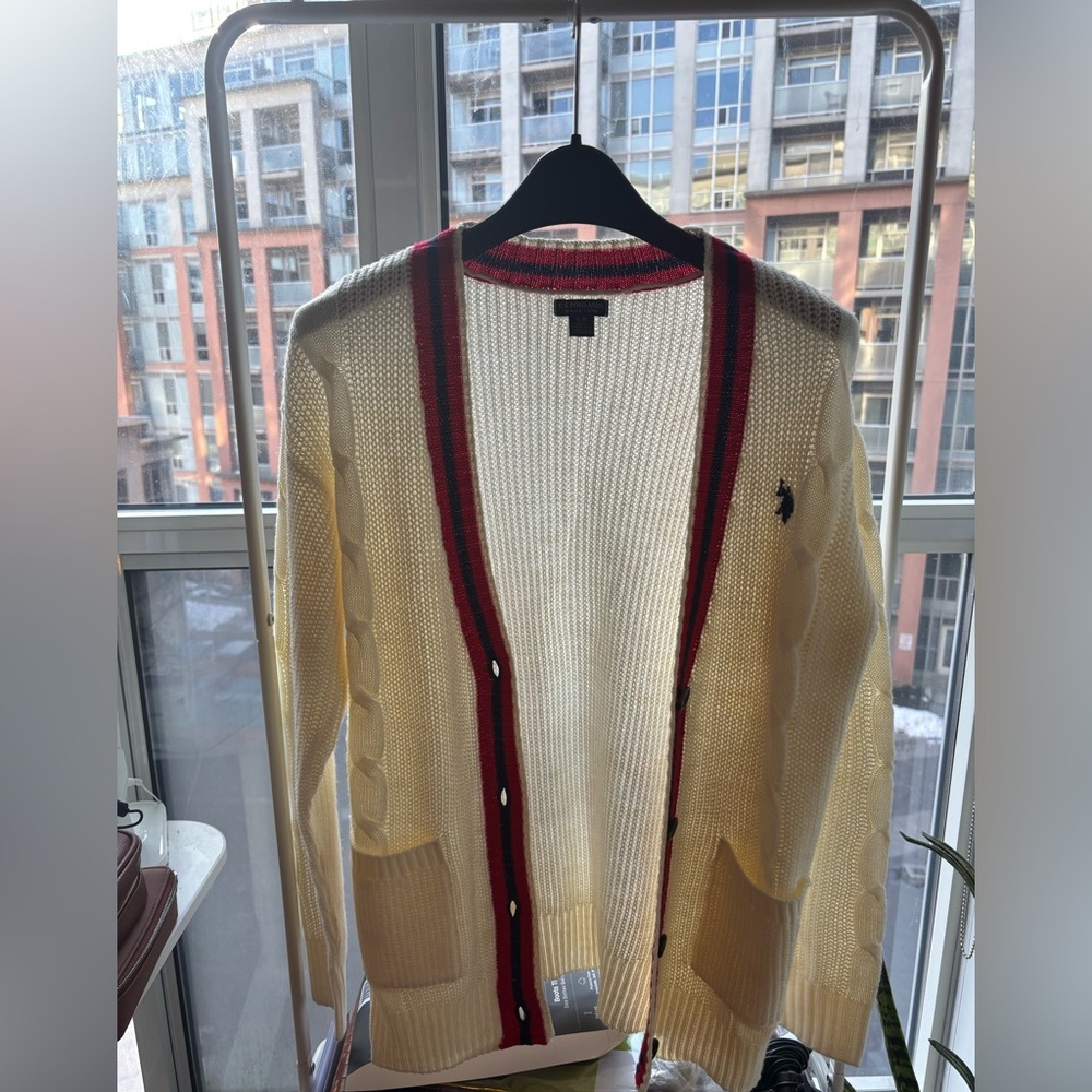 U.S. Polo Assn. | Cream Cardigan with Red Trim
